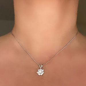 Lotus Flower Sterling Silver Rhinestones Necklace